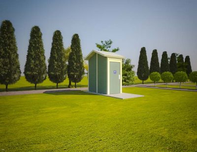 Burton 1 Compact Standard Toilet Building with Pale Eucalypt and Classic Cream colour scheme